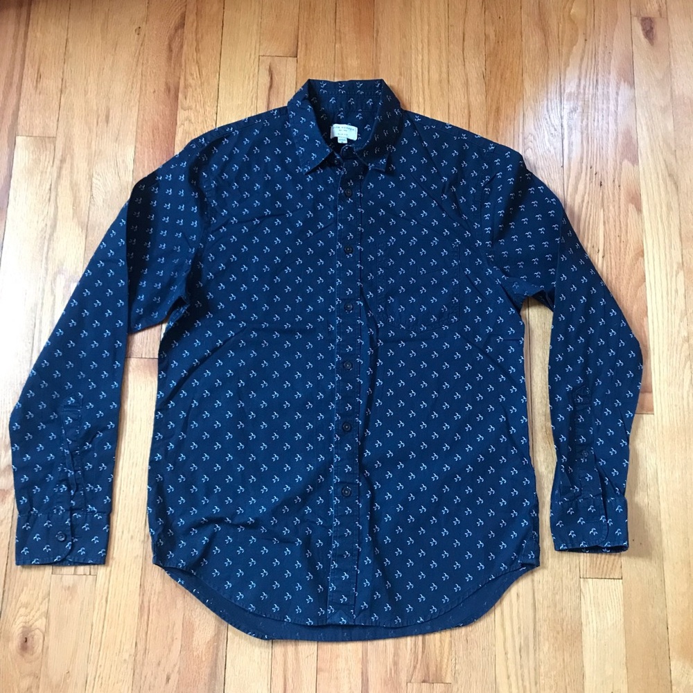 Club Monaco Navy Micro-Pattern Button-Down Slim Fit Shirt Medium